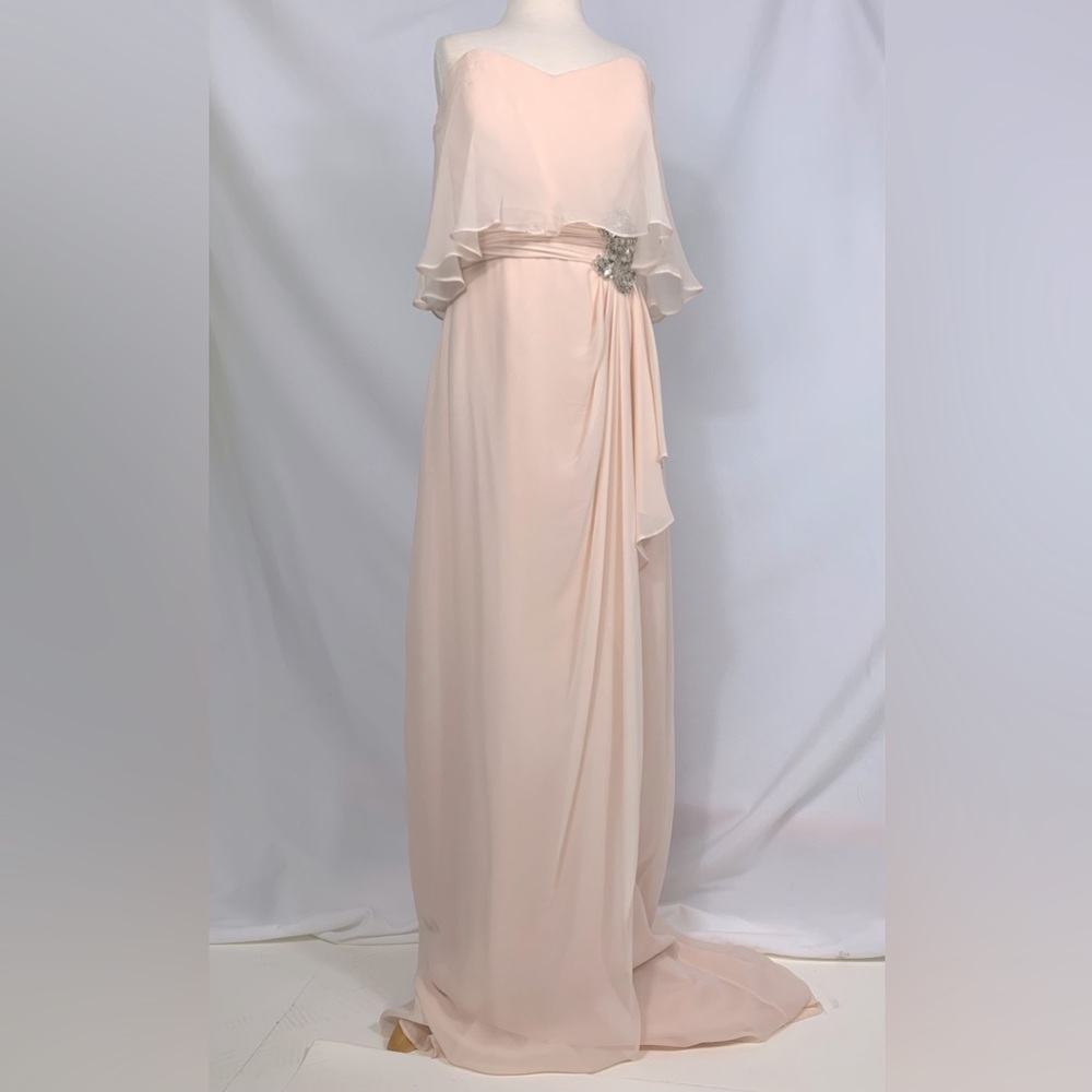 Badgley Mischka Strapless Pale Pink Evening Gown with studded appliqué size 0
